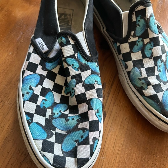 Vans Slip-On Shoes - Black and Blue Butterfly Checkered - Picture 7 of 15